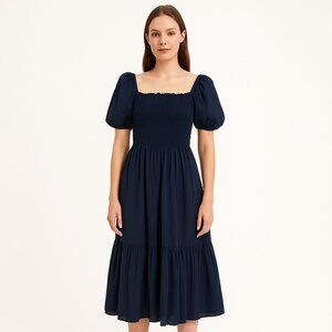 Michael Kors Solid Blue Ruffle Maxi Dress Short Sleeve Size Small